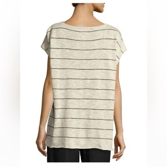 Eileen Fisher Organic Linen Blend Jersey Stripe Hi-Lo Lightweight Top Small - Picture 3 of 11